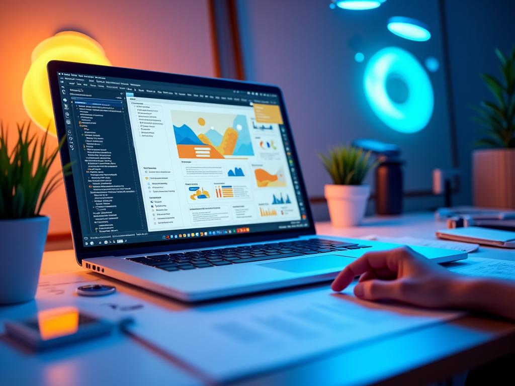 Creative graphic design workspace showcasing brand transformation